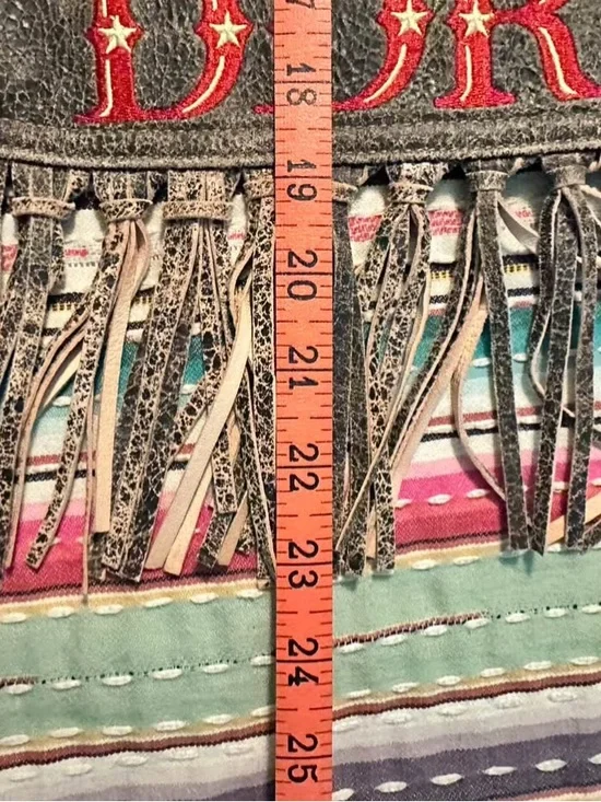 Rare Double D Ranch leather fringe jacket embroidered statue of Liberty eagle M - Picture 14 of 16